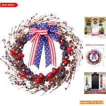 Vibrant 22-Inch Red White and Blue Wreath for Independence Day &amp; Memoria... - $48.46