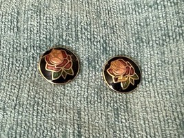 Vintage Round Cloisonne Rose Stud Earrings Button Style Rose Pink Enamel... - $588.11 MXN