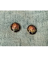 Vintage Round Cloisonne Rose Stud Earrings Button Style Rose Pink Enamel... - $43.47 CAD