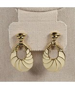 Vintage Trifari Gold Tone Cream Enamel Shell Style Earrings Set Drop 1.5... - £52.13 GBP