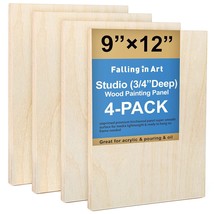 Unfinished Birch Wood Canvas Panels Kit, 4 Pack Of 9X12 Studio 3/4 Deep Cradle B - £33.99 GBP