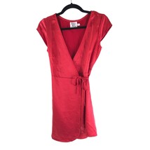 Princess Polly Emily Mini Wrap Dress Satin V Neck Short Sleeve Red 4 - $24.06