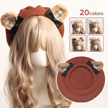 Women Girl Cute Bear Ear Beret Hat Wool Blend Lolita Cos Painter Cap Win... - £14.00 GBP