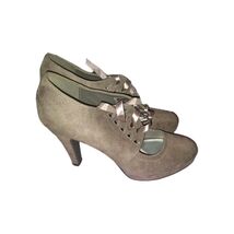 Xappeal Lattice Taupe Suede Lace-Up Heeled Pumps Size 10 - $35.87