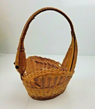 Vintage Swan Duck Basket Woven Wicker Rattan 8&quot; L   - £5.26 GBP