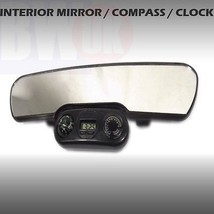 CAR LARGE REAR VIEW MIRROR CLIP ON INTERIOR W/ CLOCK COMPASS THERMOMETER... - $15.32
