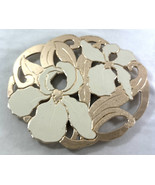 VTG William Rogers Metal Gold &amp; Cream Footed Trivet Iris Floral Japan 8.5” - $16.40 CAD