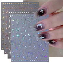 JMEOWIO 8 Sheets Aurora Holographic Moon Star Nail Art Stickers Decals Self-Adhe - £7.38 GBP