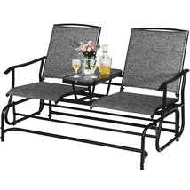 2 Person Outdoor Patio Double Glider Chair Loveseat Rocking w/Center Table Gray - £253.32 GBP