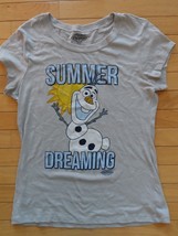 Disney Women's Juniors XL Gray FROZEN Graphic Tee Shirt Top OLAF Summer Dreaming - $11.65