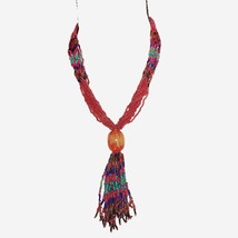 Women&#39;s Necklace Boho Bohemian Folk Orange Turquoise &amp; Blue Seed Beaded ... - $12.86