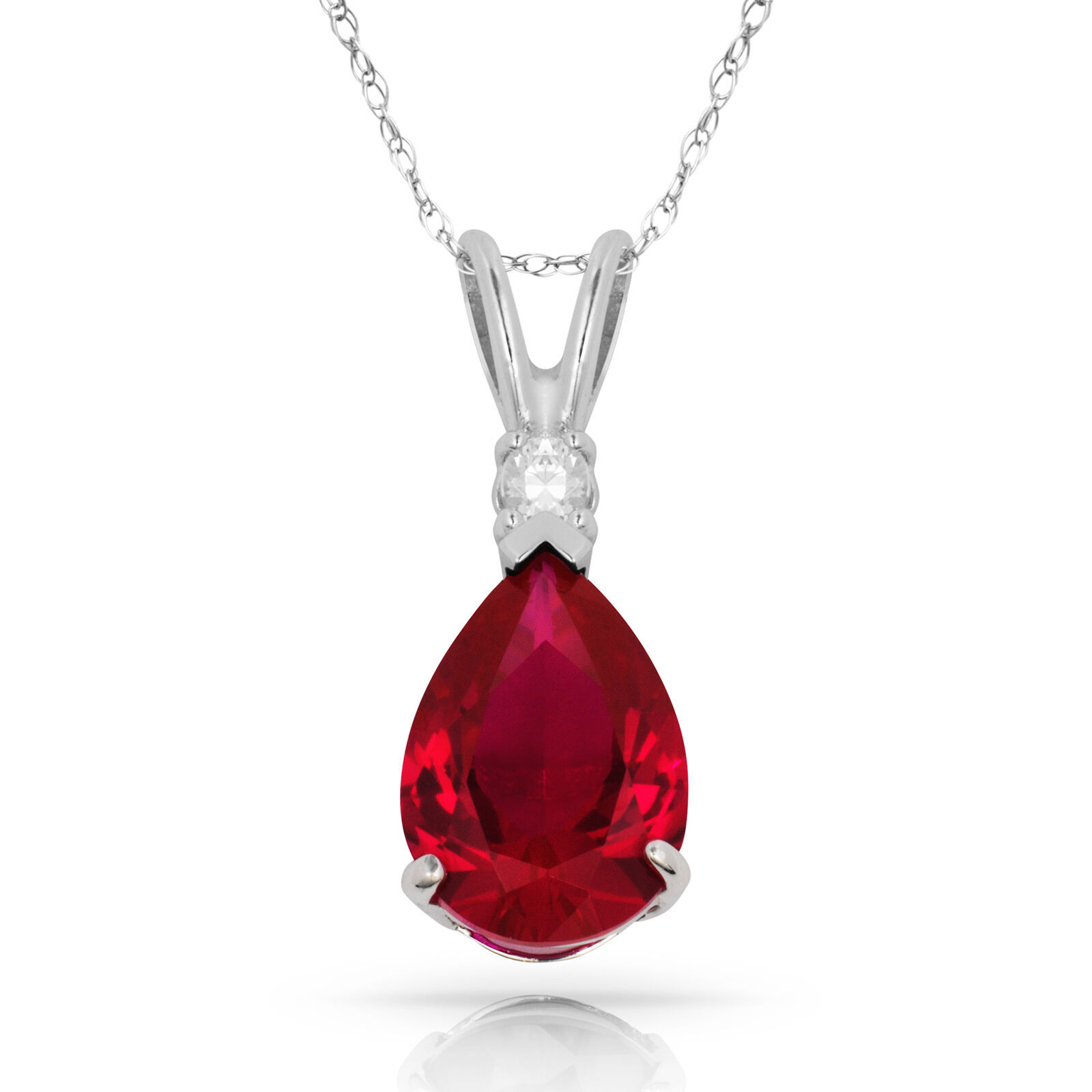 Primary image for 3.05 CT Red Ruby Pear Shape 2 Stone Gemstone Pendant & Necklace 14K W Gold