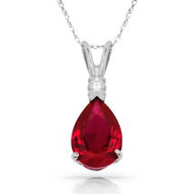 3.05 CT Red Ruby Pear Shape 2 Stone Gemstone Pendant &amp; Necklace 14K W Gold - £102.56 GBP