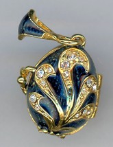 Russian Faux Pendant Dark Blue w/golden swirls w/crystals, inside angel - $54.39