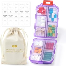 Travel pill organizer with labels and drawstring pouch. - £17.36 GBP