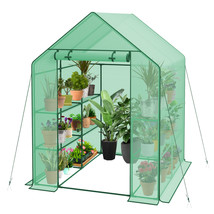 Portable Walk-In Greenhouse 3 Tier 8 Wired Shelves W/Anchors &amp; Ropes Out... - $96.99