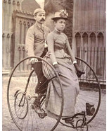 Photo Old Vintage Victorian couple on a tandem bicycle, 1890s Reproduction - $12.38