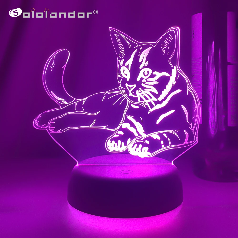 3D Acrylic Led Night Light Little Cat Figure Nightlight for Kid Child Be... - $7.93+