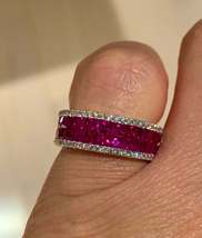 2.20Ct Princess Cut Red Ruby Diamond Engagement Ring Band 14K White Gold Finish - £82.30 GBP