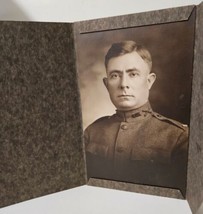 WW1 Army Officer Vintage Photo 1918 era with Bar On Soulder 10 X 6 in. In Holder - £17.60 GBP
