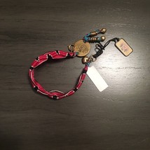 NWT $38 Juicy Couture Pink, Blue &amp; Blue Tribal Woven Bracelet Heart Charm RARE - £30.04 GBP