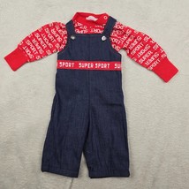 Vintage Baby Overalls Outfit Boys 6 Months Jumper USA 70s Sport Blue Red Retro - £39.00 GBP