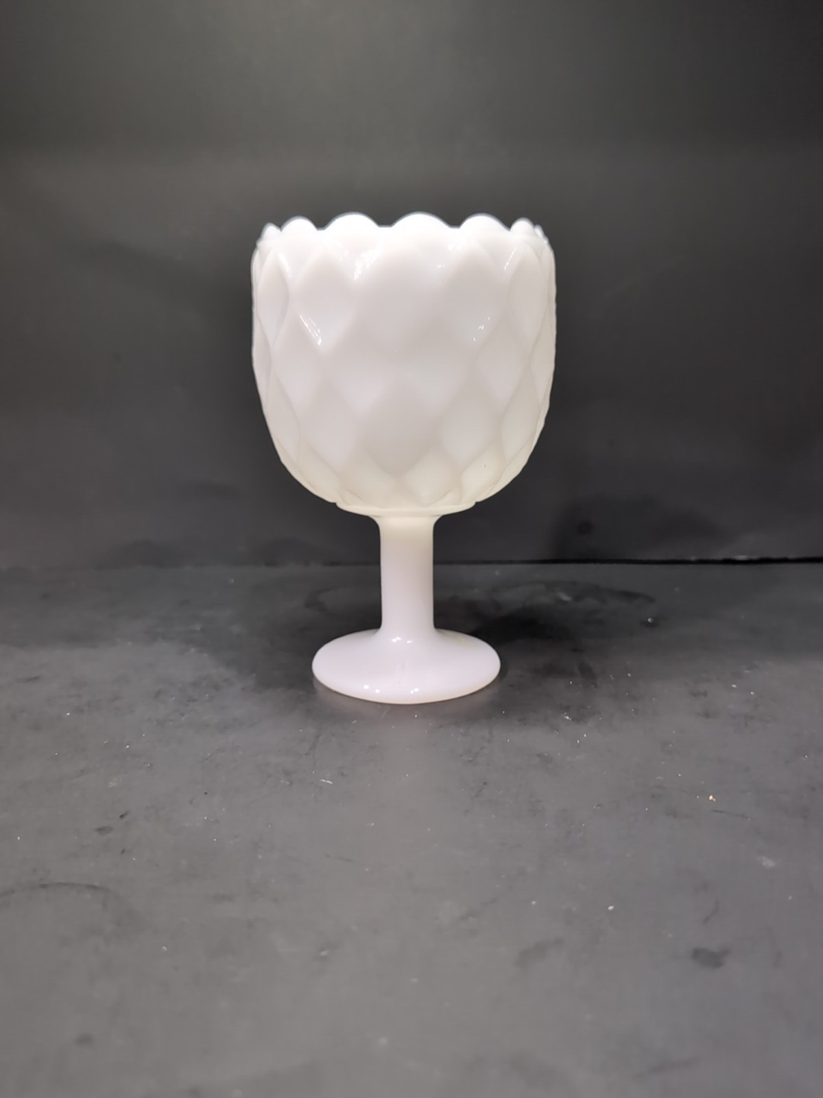 Vintage White Milk Glass Pedestal Large Goblet Textured Diamond Pattern - $9.89