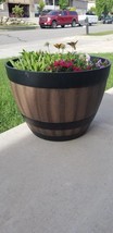 Large Resin Planter Garden Flower Plant Pot Walnut Barrel, Pots, Indoor,... - $11.99