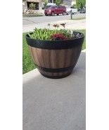 Large Resin Planter Garden Flower Plant Pot Walnut Barrel, Pots, Indoor,... - $11.99