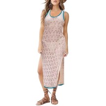 Women Crochet Cover Up For Swimwear Sleeveless Hollow Out Beach Coverup Apricot - £28.46 GBP