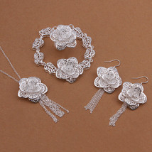 wedding cute nice silver Fashion Women flower Earring Bracelet Ring Neck... - £13.08 GBP