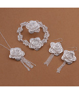 wedding cute nice silver Fashion Women flower Earring Bracelet Ring Neck... - $16.70