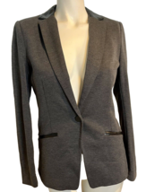 H&amp;M Gray Knit Blazer with Black Faux Leather Trim Lined One Button Size 6 - $18.99