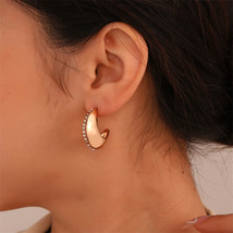 Cubic Zirconia &amp; 18K Gold-Plated Moon Huggie Earrings - £10.20 GBP