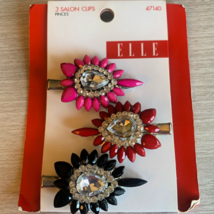 Elle Salon Hair Clips Rhinestone Pack of 3 Pink, Red, Black New - $12.97