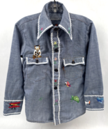Vintage Girls Size 6 Embroidered Needlepoint Shirt Blue Chambray Cottage... - $1,029.60 MXN