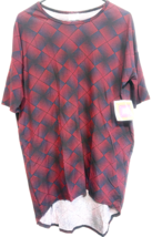Lularoe Irma S Blue Black &amp; Red Geometric Womens Shirt Top Blouse NEW - $9.90
