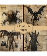 Demon Scrapbook Pages, Junk Journal Pages, Set of 4 - $5.47 CAD