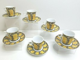 6 GNA Fine Porcelain Mosaic Blue Yellow Demitasse Espresso Tea Cup Saucer SETS - £44.27 GBP