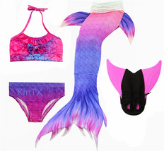 4PCS/Set  Swimmable Mermaid Tail With Monofin Girls Swimwear Costume - £26.36 GBP
