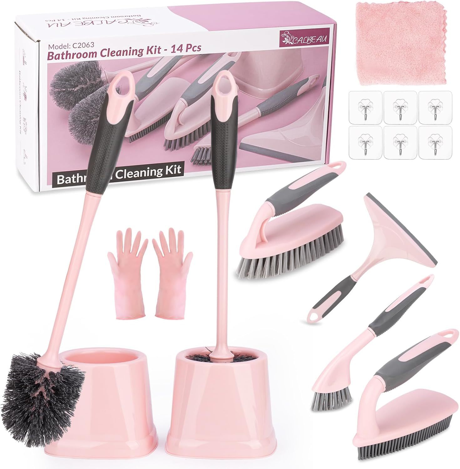 Fourteen Pieces Of Bathroom Cleaning Tools, Including A Toilet Brush, Scrub - $37.97