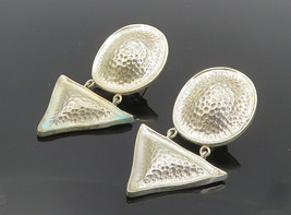 PETER BRAMS 925 Silver &amp; 14K GOLD - Vintage Hammered Dangle Earrings - EG4515 - £98.74 GBP