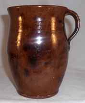 Beautiful Antique Pennsylvania Mottled Glazed Redware Honey Jar w/ Strap Handle - £221.14 GBP
