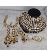 Bollywood Style Indian Gold Plated Kundan Necklace Head piece Maroon Jew... - £75.05 GBP