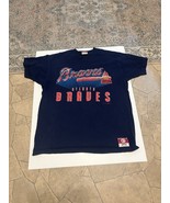 Vintage Nutmeg Mills Atlanta Braves T Shirt Size XL Navy Made In USA  - $39.59