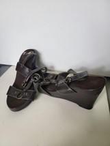 Womens Wedge Sandals Brown Size 7m Straps  - £17.91 GBP