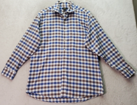 Club Room Dress Shirt Mens Sz 17 Brown Blue Plaid Regular Fit Collar But... - $18.45