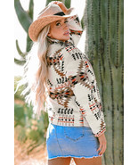 Beige Aztec Printed Stand Neck Zip Up Jacket - $737.26 MXN