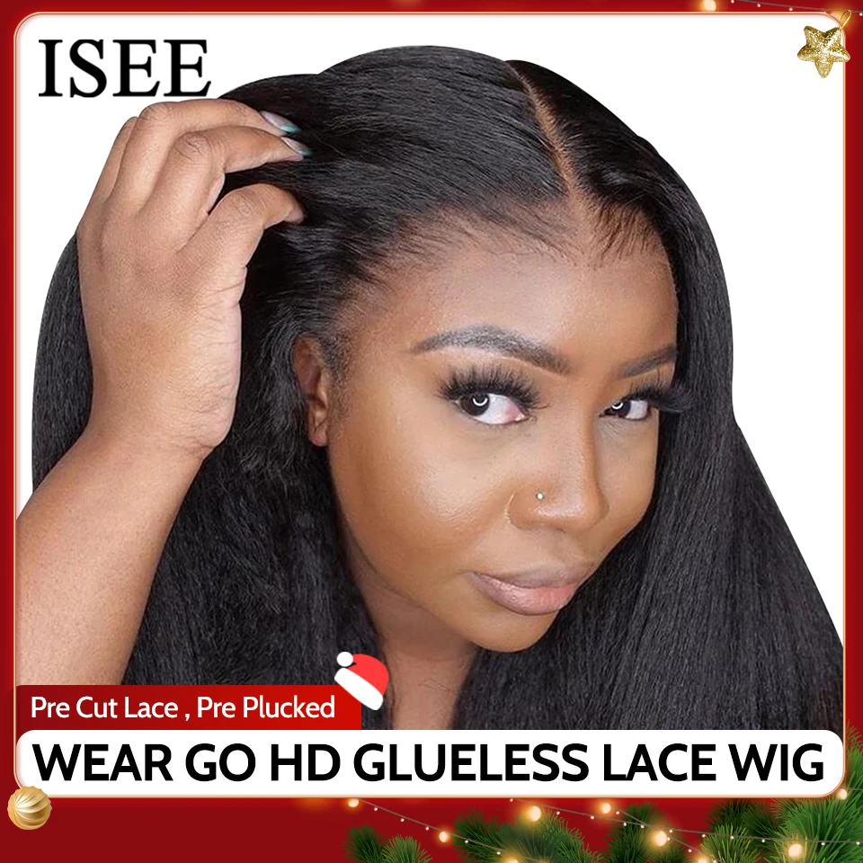 Wear Go Glueless Wigs ISEE Hair Brazilian Kinky Straight 6x4 HD 100% Gluele - £152.65 GBP+