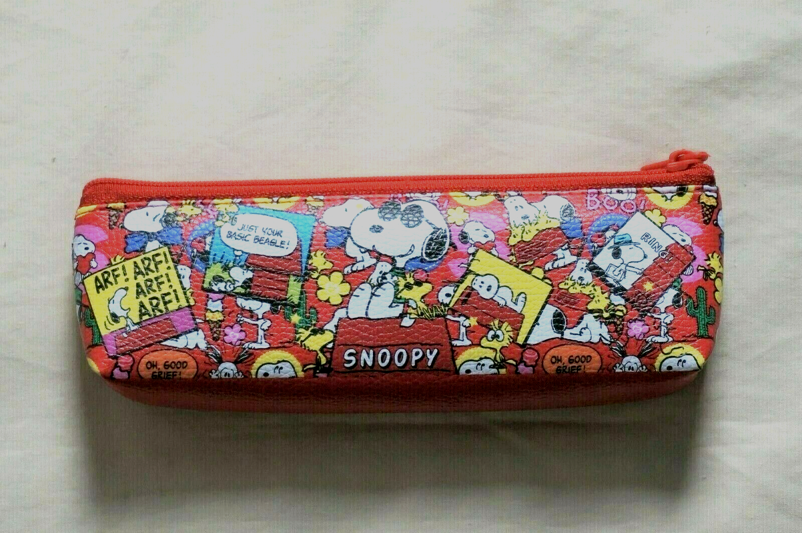 New Authentic Peanuts Japan Red Snoopy Basic Beagle Zipper Pen Case Pouc... - $3.91